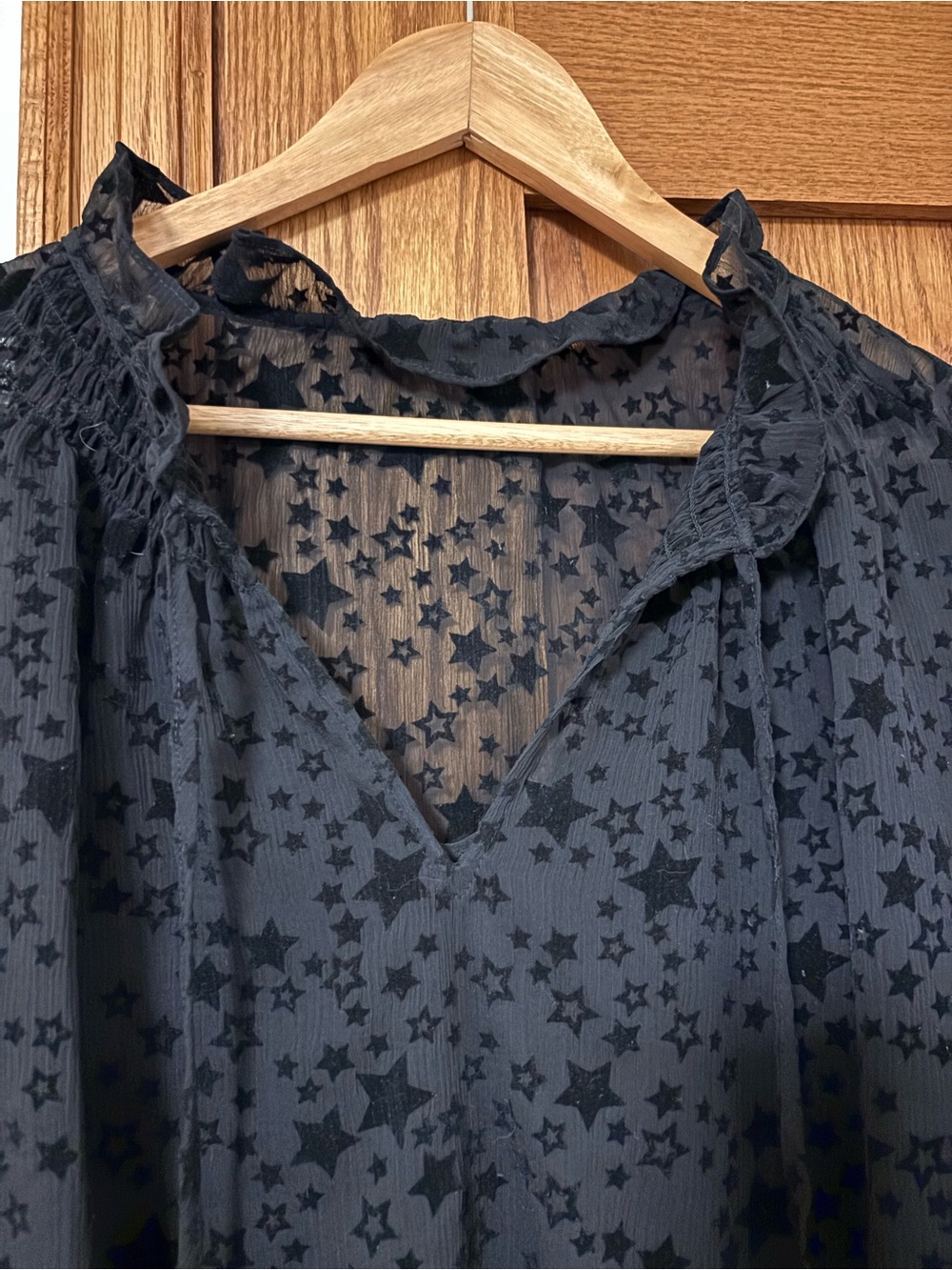 LOFT Black Sheer Star-Print V-Neck Blouse